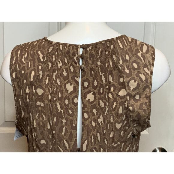 BCBG Max Azria Light Brown Leopard Print Silk Ruffle Sheer Sleeveless Top Size M - Picture 6 of 9